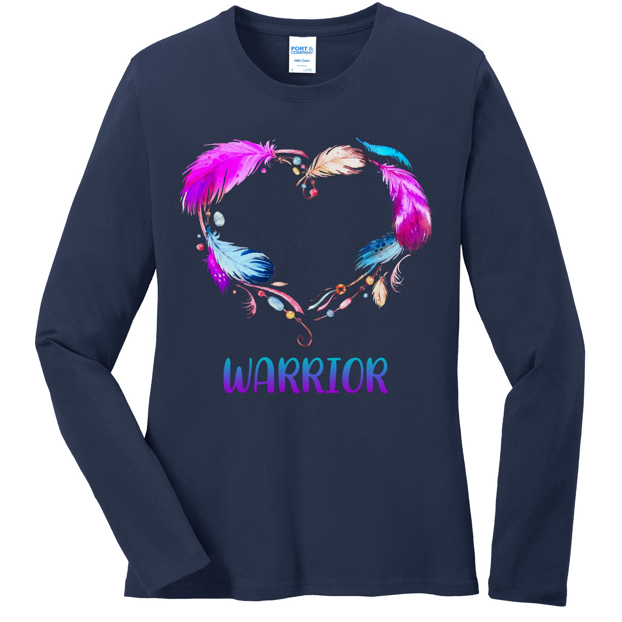 Warrior Heart Feather Graphic Ladies Long Sleeve Shirt