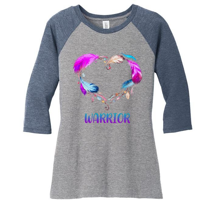 Warrior Heart Feather Graphic Women's Tri-Blend 3/4-Sleeve Raglan Shirt