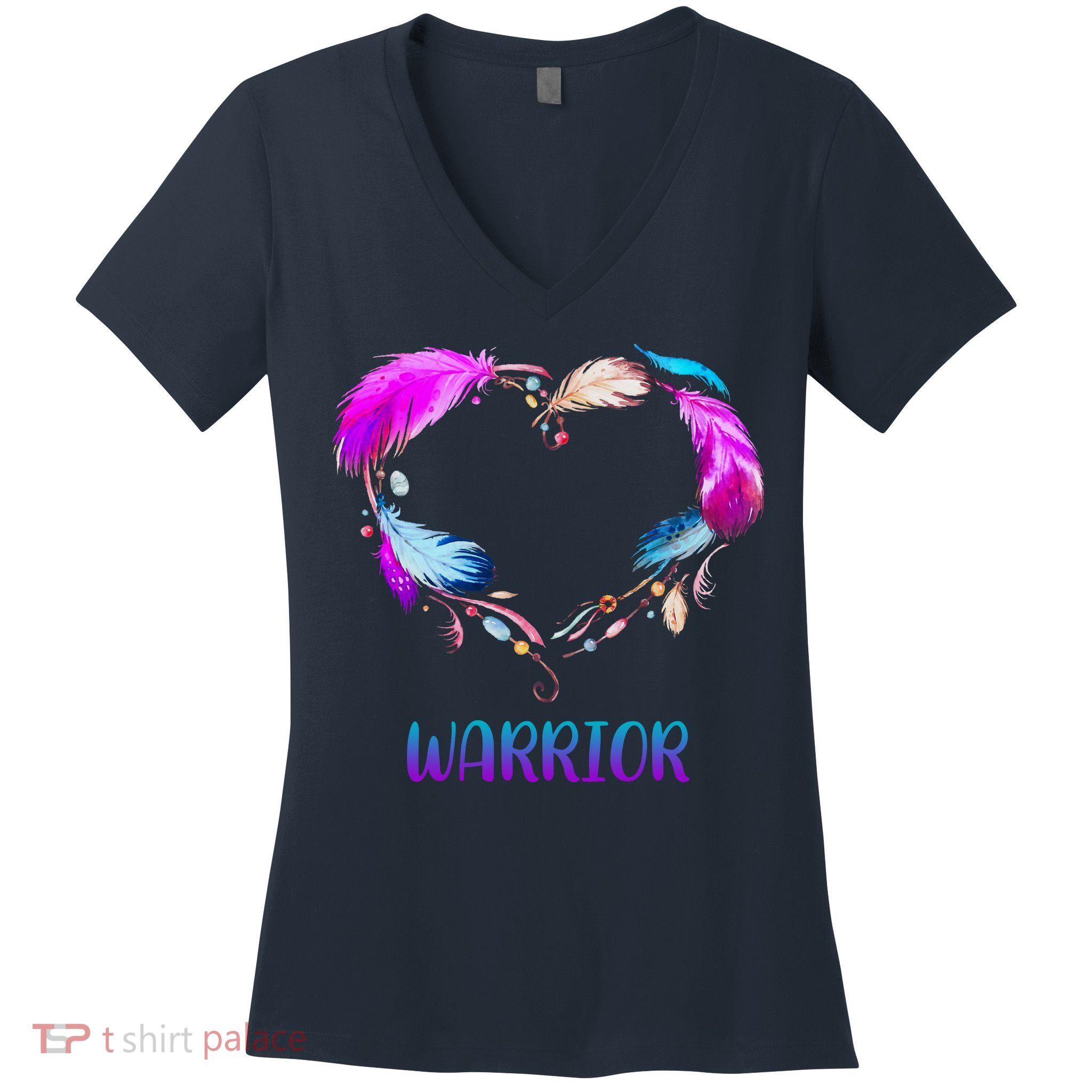 Warrior Heart Feather Graphic Women's V-Neck T-Shirt