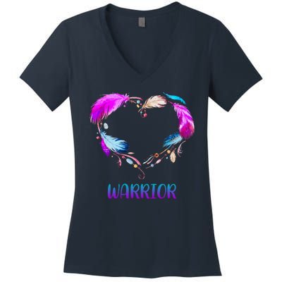 Warrior Heart Feather Graphic Women's V-Neck T-Shirt