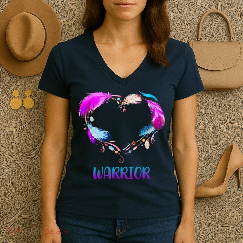 Warrior Heart Feather Graphic Women's V-Neck T-Shirt