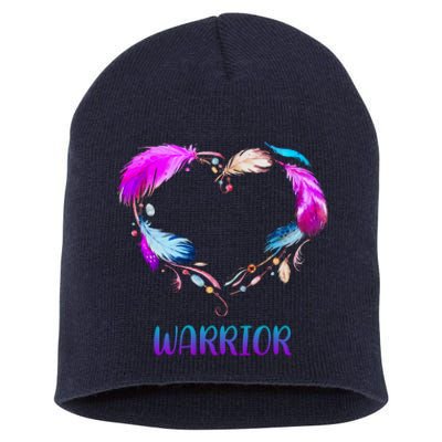 Warrior Heart Feather Graphic Short Acrylic Beanie