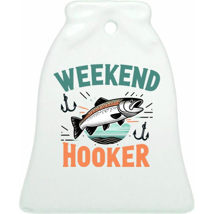 Weekend Hooker Fishing Ceramic Bell Ornament