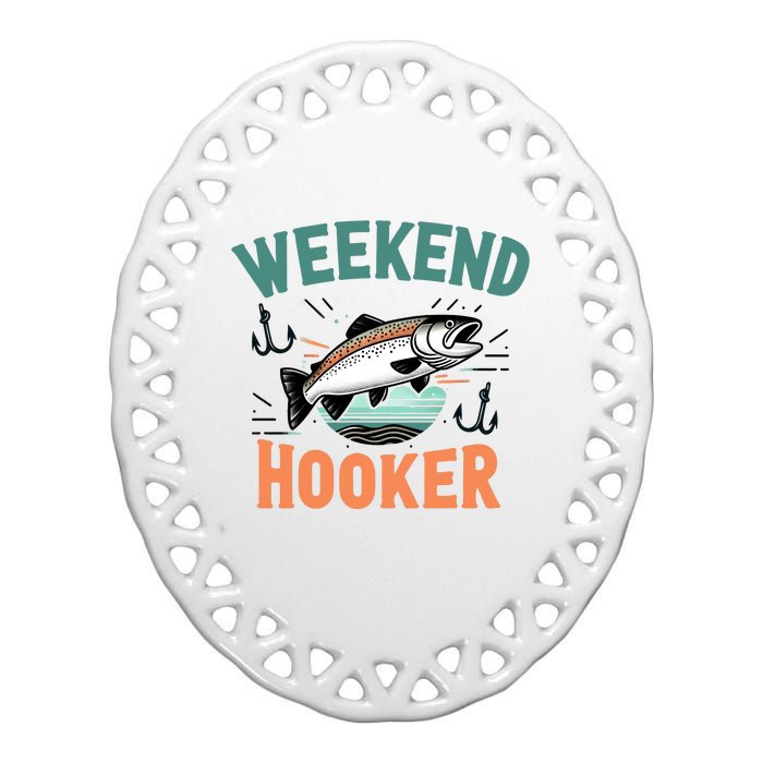 Weekend Hooker Fishing Ceramic Oval Ornament