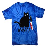 What Halloween Funny Murderous Cat With Knife Tie-Dye T-Shirt