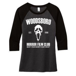 Woodsboro Horror Film Club Scary Movie Women's Tri-Blend 3/4-Sleeve Raglan Shirt