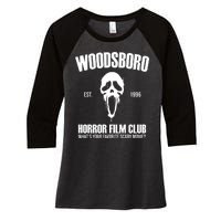 Woodsboro Horror Film Club Scary Movie Women's Tri-Blend 3/4-Sleeve Raglan Shirt