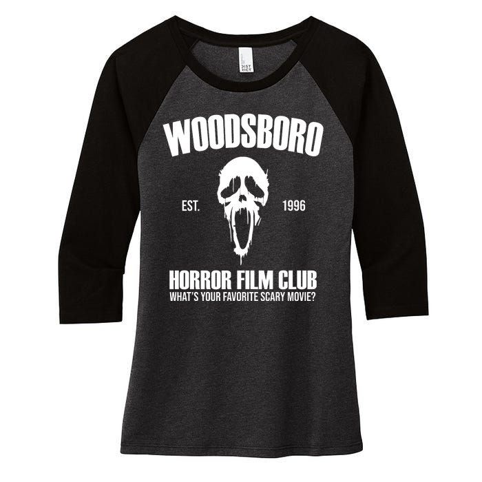 Woodsboro Horror Film Club Scary Movie Women's Tri-Blend 3/4-Sleeve Raglan Shirt