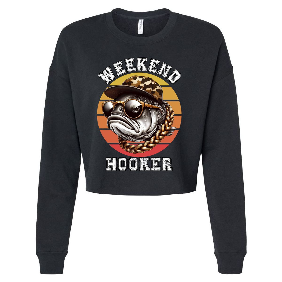 Weekend Hooker Fishing Funny Reel Cool Fisher Design Great Gift Cropped Pullover Crew