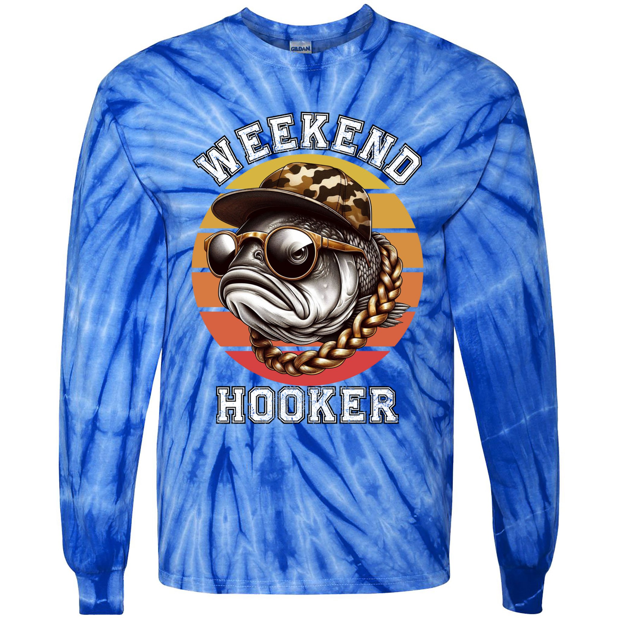 Weekend Hooker Fishing Funny Reel Cool Fisher Design Great Gift Tie-Dye Long Sleeve Shirt