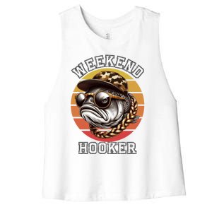 Weekend Hooker Fishing Funny Reel Cool Fisher Design Great Gift Women's Racerback Cropped Tank