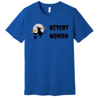 Witchy Halloween Fun Witch Flying Broomstick At Night Meaningful Gift Premium T-Shirt