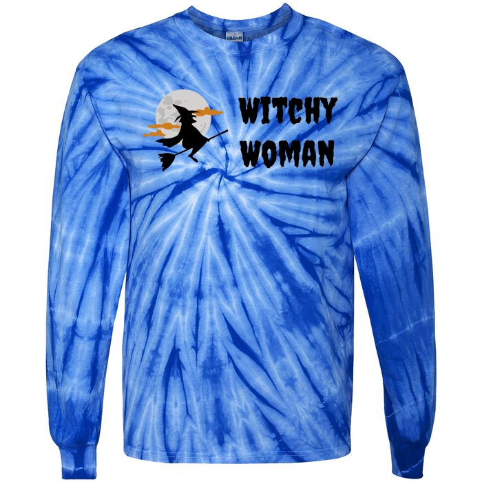 Witchy Halloween Fun Witch Flying Broomstick At Night Meaningful Gift Tie-Dye Long Sleeve Shirt