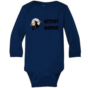 Witchy Halloween Fun Witch Flying Broomstick At Night Meaningful Gift Baby Long Sleeve Bodysuit