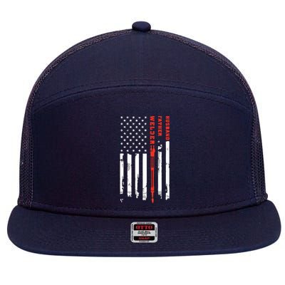 Welder Husband Father Dad American Flag Father's Day Gift 7 Panel Mesh Trucker Snapback Hat