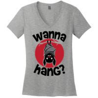 Wanna Hang Funny Bat Women's V-Neck T-Shirt