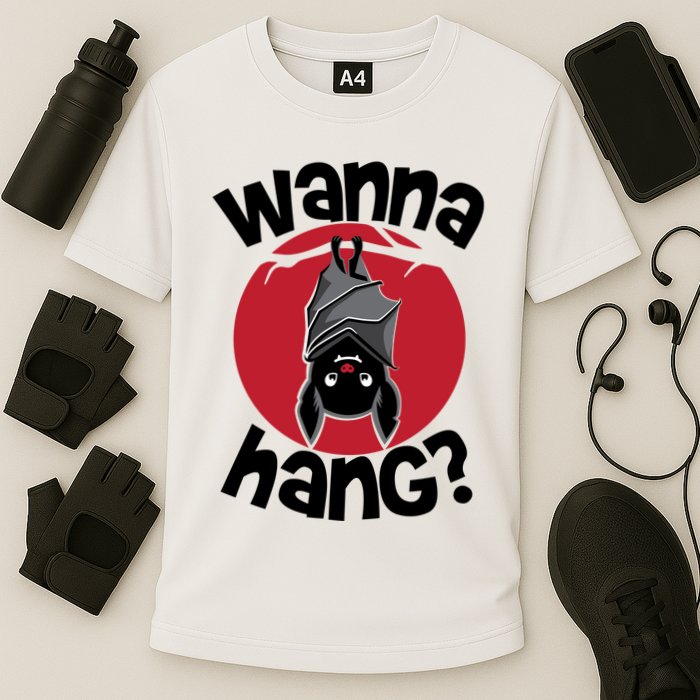 Wanna Hang Funny Bat Cooling Performance Crew T-Shirt