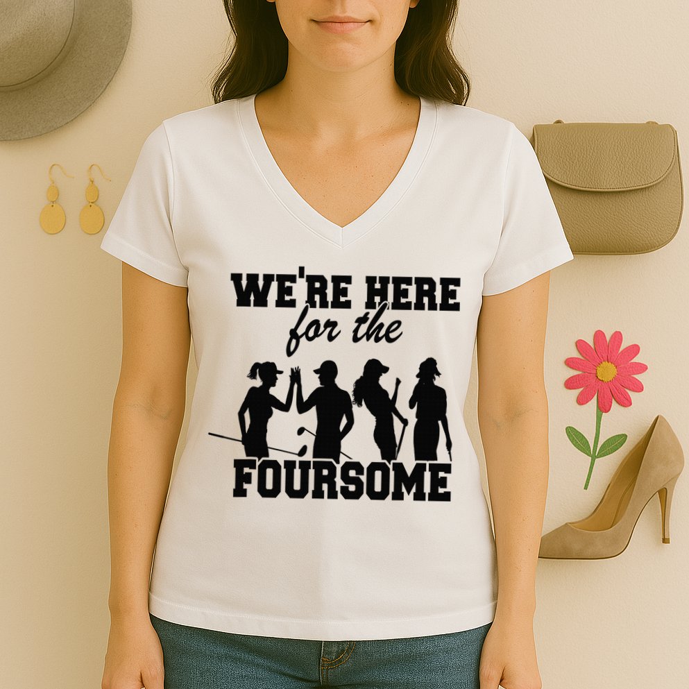 We're Here For The Foursome Funny Sarcasm Golf Lover Golfer Women's V-Neck T-Shirt