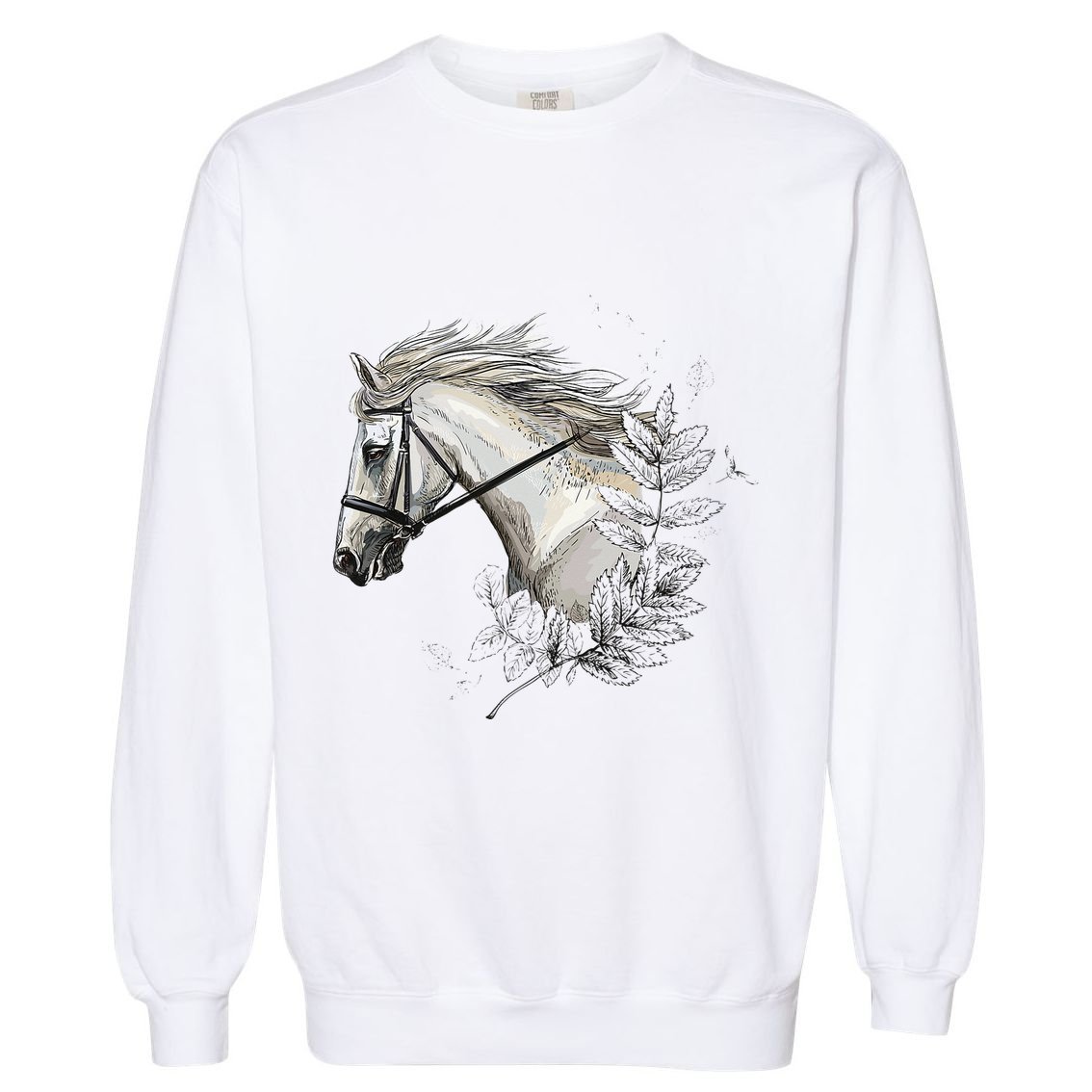 White Horse for Horses Lovers Floral Garment-Dyed Sweatshirt