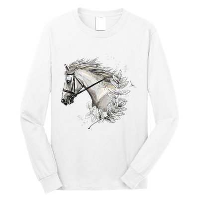 White Horse for Horses Lovers Floral Long Sleeve Shirt