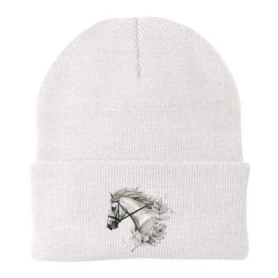 White Horse for Horses Lovers Floral Beanie