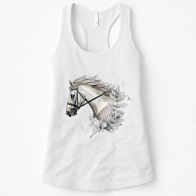 White Horse for Horses Lovers Floral Womens Tank Top