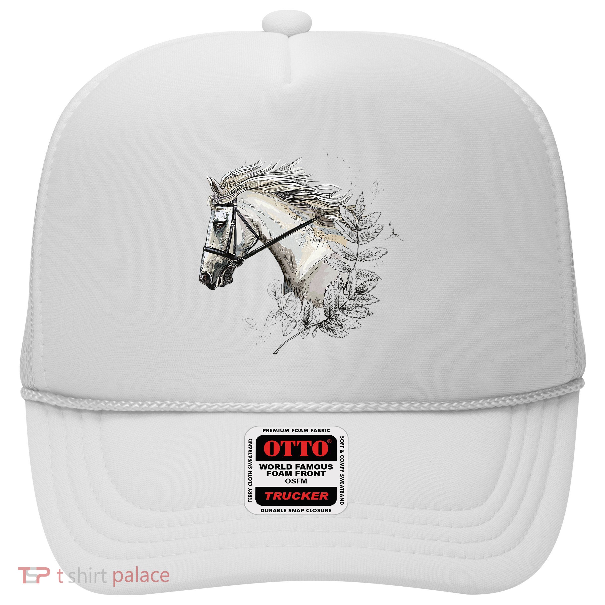 White Horse for Horses Lovers Floral Trucker Hat