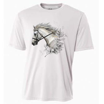 White Horse for Horses Lovers Floral funnhy horse Cooling Performance Crew T-Shirt