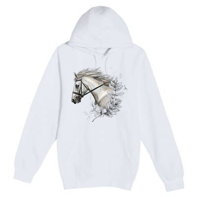 White Horse for Horses Lovers Floral funnhy horse Premium Pullover Hoodie