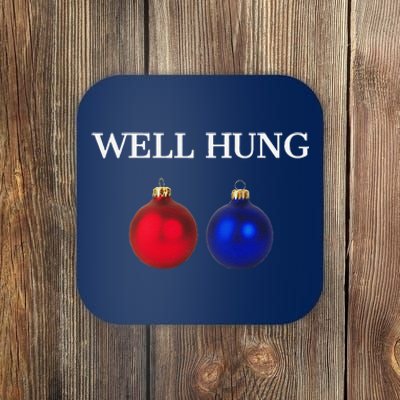 Well Hung Funny Christmas Coaster