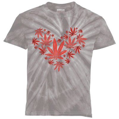 Weed Heart Funny Valentines Day Cannabis 420 Pot Stoner Gift Kids Tie-Dye T-Shirt