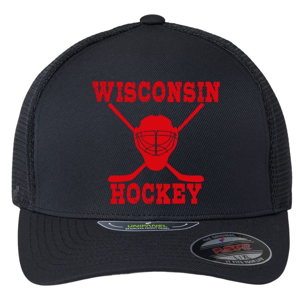 Wisconsin Hockey Gift Flexfit Unipanel Trucker Cap