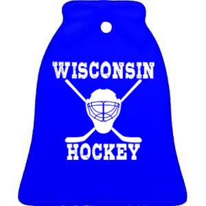 Wisconsin Hockey Gift Ceramic Bell Ornament