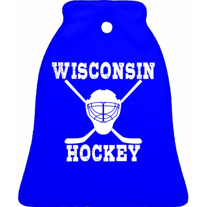 Wisconsin Hockey Gift Ceramic Bell Ornament