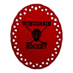 Wisconsin Hockey Gift Ceramic Oval Ornament