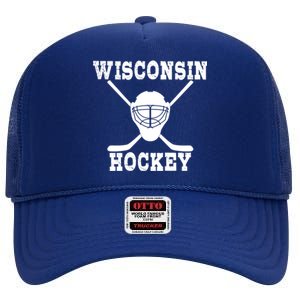 Wisconsin Hockey Gift High Crown Mesh Back Trucker Hat