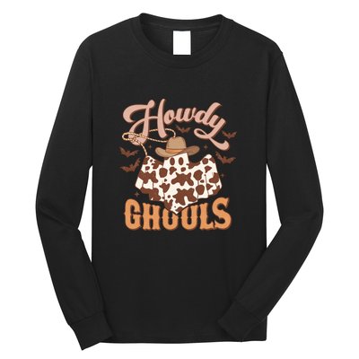 Western Howdy Ghouls Pumpkin Cowboy Cowgirl Halloween Gift Long Sleeve Shirt