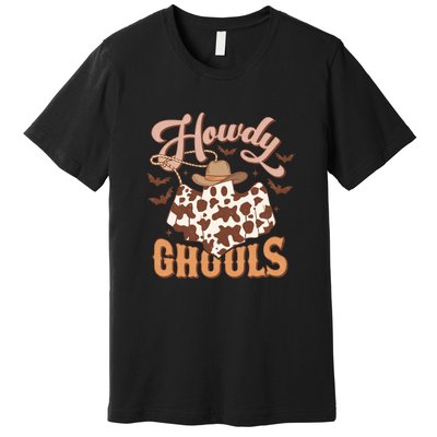 Western Howdy Ghouls Pumpkin Cowboy Cowgirl Halloween Gift Premium T-Shirt