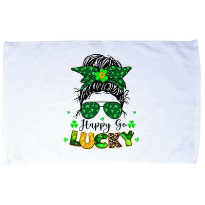 Women Happy Go Lucky Messy Bun Shamrock St Patrick's Day Microfiber Hand Towel