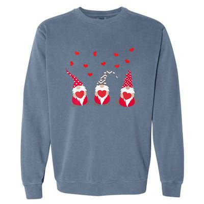 Womens Heart Gnome Valentine's Day Couple Matchings Love Garment-Dyed Sweatshirt