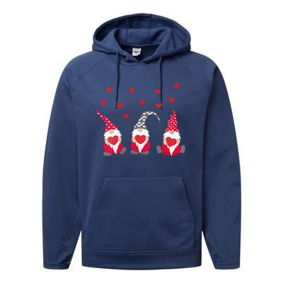 Womens Heart Gnome Valentine's Day Couple Matchings Love Performance Fleece Hoodie