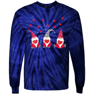 Womens Heart Gnome Valentine's Day Couple Matchings Love Tie-Dye Long Sleeve Shirt