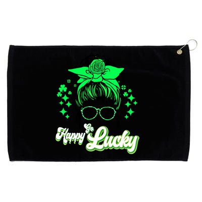 Wo Happy Go Lucky Messy Bun Shamrock St Patrick's Day Cute Gift Grommeted Golf Towel