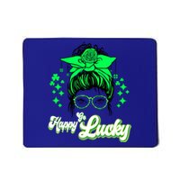 Wo Happy Go Lucky Messy Bun Shamrock St Patrick's Day Cute Gift Mousepad