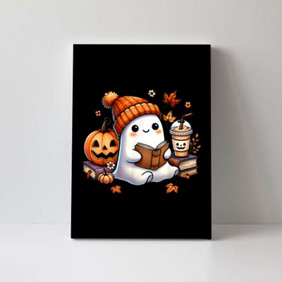 Women Halloween Ghost Coffee Cute Ghost Reading Book Lovers Gift Canvas