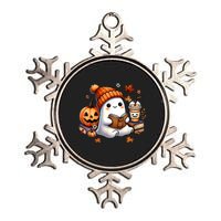 Women Halloween Ghost Coffee Cute Ghost Reading Book Lovers Gift Metallic Star Ornament