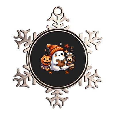 Women Halloween Ghost Coffee Cute Ghost Reading Book Lovers Gift Metallic Star Ornament