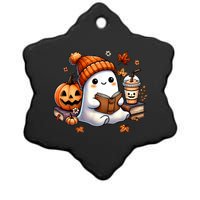 Women Halloween Ghost Coffee Cute Ghost Reading Book Lovers Gift Ceramic Star Ornament