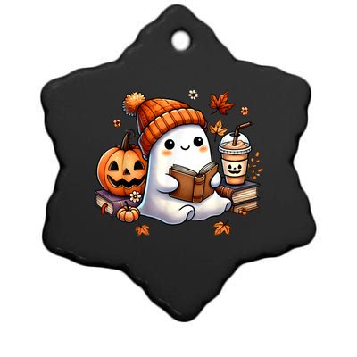 Women Halloween Ghost Coffee Cute Ghost Reading Book Lovers Gift Ceramic Star Ornament