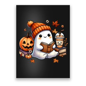 Women Halloween Ghost Coffee Cute Ghost Reading Book Lovers Gift Poster